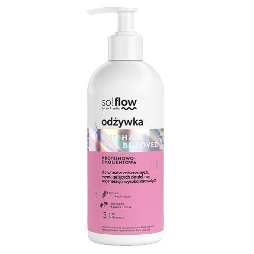 Zdjęcie produktu - So!Flow Proteinowo-emolientowa odżywka do włos&oacute;w zniszczonych, wymagających regeneracji, wysokoporowatych, 300 ml