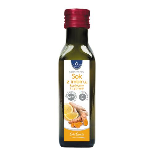 Zdjęcie produktu - OLEOFARM Sok z imbiru, kurkumy i cytryny z witaminą C, 100ml