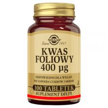 Zdjęcie produktu - SOLGAR Kwas foliowy 400 mcg - 100 tabletek KR&Oacute;TKA DATA 31.08.2026