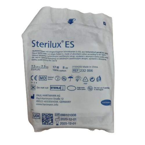 Zdjęcie produktu - STERILUX ES Kompresy gazowe jałowe 8-warstwowe 17-nitkowe 7,5cm x 7,5cm, 3szt.
