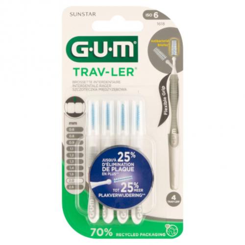 Zdjęcie produktu - SUNSTAR GUM Trav-Ler Szczoteczka do przestrzeni międzyzębowych 2,0 mm 4 sztuki (szare 1618)