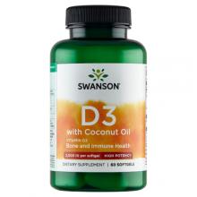 Zdjęcie produktu - SWANSON Witamina D-3 2000IU z olejem kokosa - 60kaps