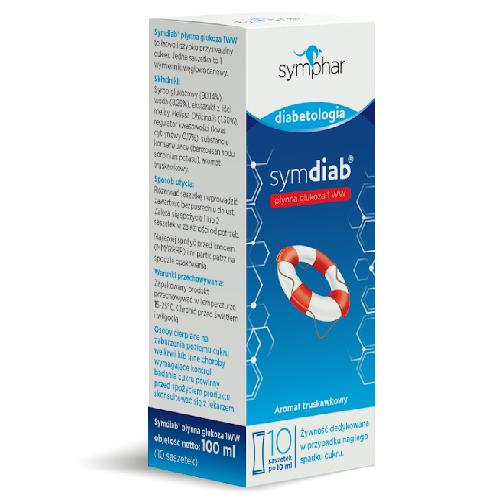 Zdjęcie produktu - Symdiab Glukoza płynna, aromat truskawkowy, 10 sasz.