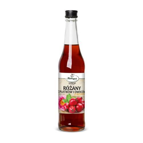 Zdjęcie produktu - Syrop r&oacute;żany z płatk&oacute;w i owoc&oacute;w z witaminą C, 480 ml