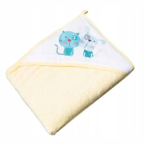 Zdjęcie produktu - TEGA BABY Okrycie kąpielowe PIES I KOT ż&oacute;łte 100x100cm