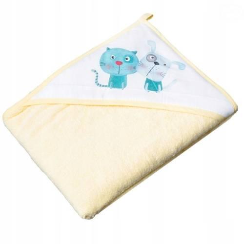 Zdjęcie produktu - TEGA BABY Okrycie kąpielowe PIES I KOT ż&oacute;łte 80x80cm