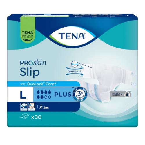 Zdjęcie produktu - Tena ProSkin Slip Pieluchomajtki z rzepami Plus L, 30 szt.