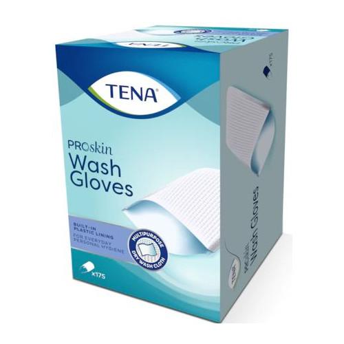 Zdjęcie produktu - Tena ProSkin Wash Gloves Jednorazowe rękawice do mycia, 175szt. USZKODZONE KARTONOWE OPAKOWANIE