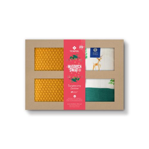 Zdjęcie produktu - TEXPOL Zestaw Świąteczny: Bambusowy kocyk 80x100cm MI&Oacute;D + Pieluszka 30x30cm + Pieluszka 65x65cm