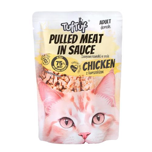 Zdjęcie produktu - TufTuf Mokra karma dla kota Szarpane kawałki mięsne w sosie z kurczakiem (dorosły), 100 g
