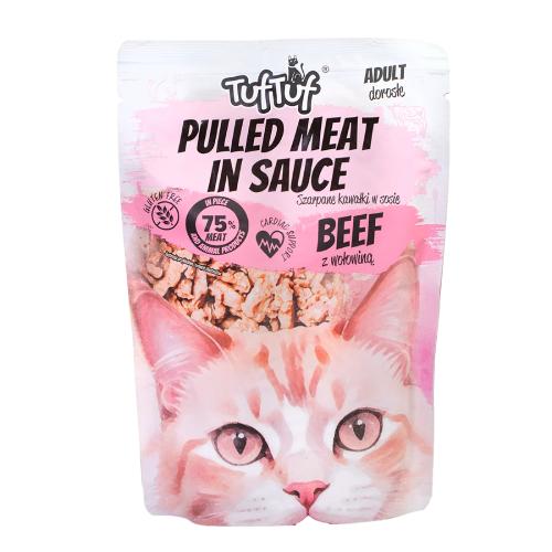 Zdjęcie produktu - TufTuf Mokra karma dla kota Szarpane kawałki mięsne w sosie z wołowiną (dorosły), 100 g