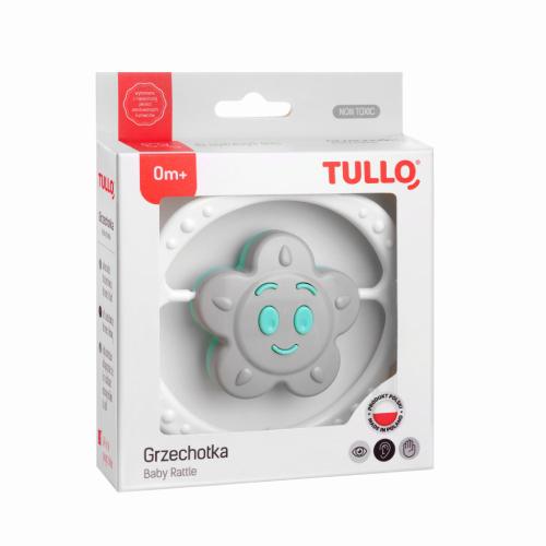 Zdjęcie produktu - TULLO Grzechotka sensoryczna kwiatek miętowo-szary