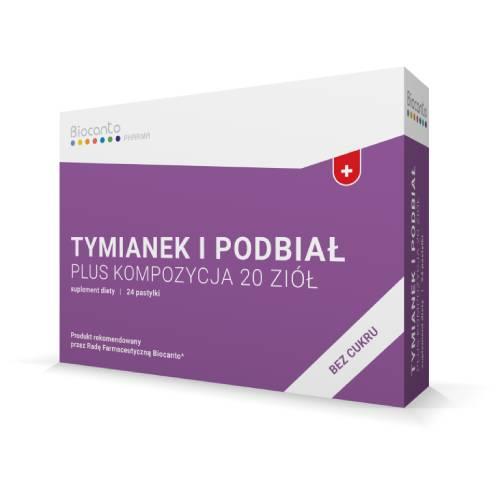 Zdjęcie produktu - BIOCANTO Tymianek i Podbiał plus kompozycja zi&oacute;ł bez cukru, 24 pastylek