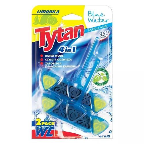 Zdjęcie produktu - TYTAN Czterofunkcyjna zawieszka do WC barwiąca wodę Blue Water Limonka, 2x40g