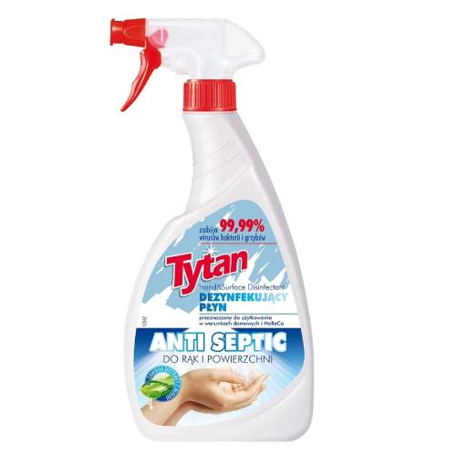 Zdjęcie produktu - TYTAN Anti Septic Dezynfekujący płyn do rąk i powierzchni, 500ml USZKODZONA ETYKIETA PRODUKTU