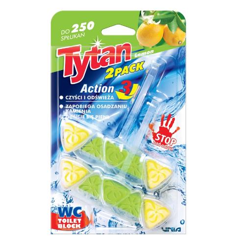 Zdjęcie produktu - TYTAN Kostka toaletowa do WC Action 3 Lemon, 2x40g