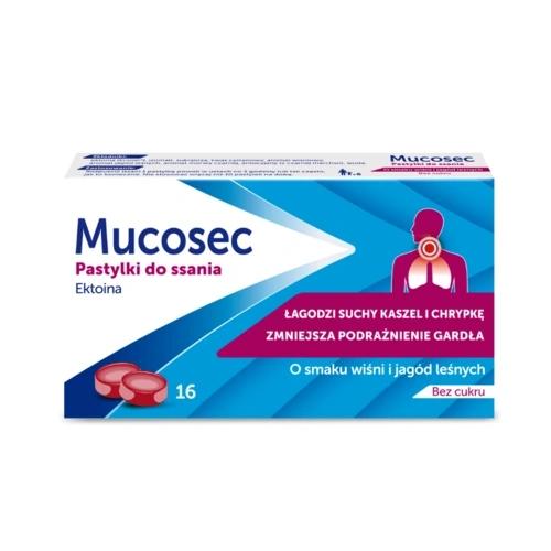 Miniaturka artykułu - Mucosec Pastylki do ssania o smaku wiśni i jag&oacute;d leśnych, bez cukru, 16 szt. - na b&oacute;l gardła i kaszel