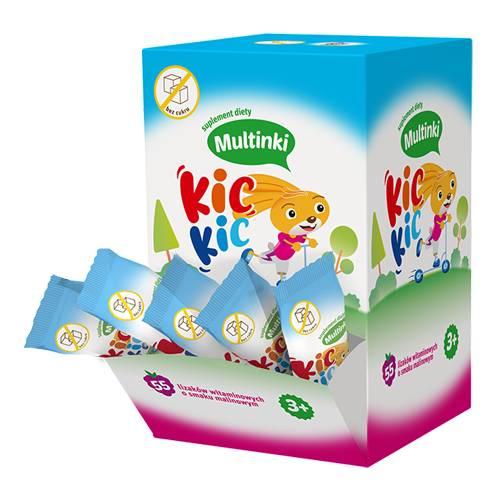 Zdjęcie produktu - Multinki Kic Kic lizak witaminowy o smaku malinowym, 55 szt