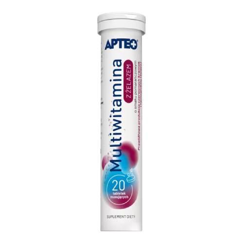Miniaturka artykułu - Multiwitamina z żelazem APTEO o smaku porzeczkowym, 20 tabletek musujących