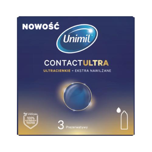 Zdjęcie produktu - UNIMIL CONTACT ULTRA Ultracienkie ekstra nawilżane prezerwatywy lateksowe, 3szt.