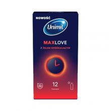 Zdjęcie produktu - Unimil Max Love Prezerwatywy lateksowe nawilżane z żelem op&oacute;źniającym, 12 szt.