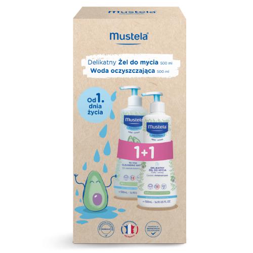 Miniaturka artykułu - MUSTELA B&Eacute;B&Eacute; Zestaw delikatny żel do mycia, 500ml + woda oczyszczająca, 500ml