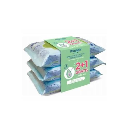Miniaturka artykułu - MUSTELA Chusteczki oczyszczające organiczne, 3x60 sztuk