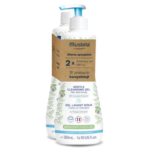 Miniaturka artykułu - Mustela Delikatny żel do mycia ciała i włos&oacute;w dla dzieci, 2 x 500 ml