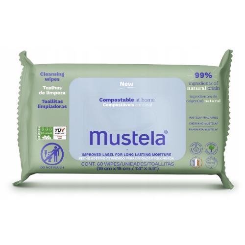 Miniaturka artykułu - MUSTELA Kompostowalne chusteczki nawilżane zapachowe, 60szt.