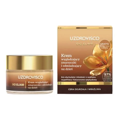 Zdjęcie produktu - Uzdrovisco Bio Elixir Krem do twarzy wygładzający zmarszczki i odmładzający na dzień z szafranem, 50 ml