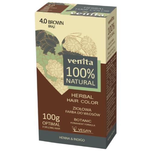 Zdjęcie produktu - VENITA 100% Natural Ziołowa farba do włos&oacute;w 4.0 Brąz, 100g