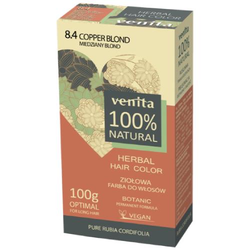 Zdjęcie produktu - VENITA 100% Natural Ziołowa farba do włos&oacute;w 8.4 Miedziany Blond, 100g