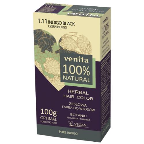 Zdjęcie produktu - VENITA 100% Natural Ziołowa farba do włos&oacute;w 1.11 Czerń Indygo, 100g