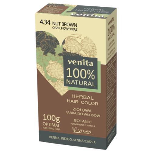 Zdjęcie produktu - VENITA 100% Natural Ziołowa farba do włos&oacute;w 4.34 Orzechowy Brąz, 100g