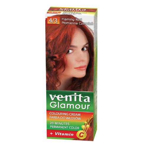 Zdjęcie produktu - VENITA GLAMOUR Farba do włos&oacute;w, 4/3 Płomienna Czerwień