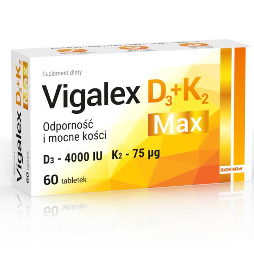Zdjęcie produktu - VIGALEX D3+K2 MAX, 60 tabletek BRAK TEKTUROWEGO OPAKOWANIA