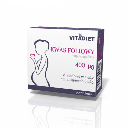 Zdjęcie produktu - VITADIET Kwas foliowy 400 &mu;g, 90 tabl.