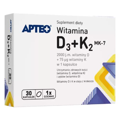 Zdjęcie produktu - APTEO Witamina D3+K2 MK-7, 30 kaps.