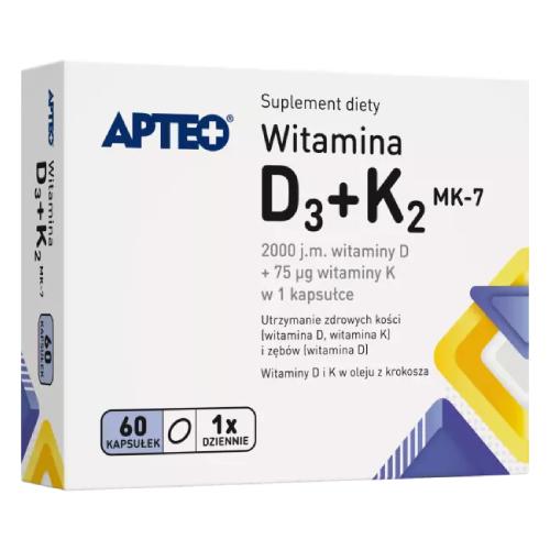 Zdjęcie produktu - APTEO Witamina D3+K2 MK-7, 60 kaps.