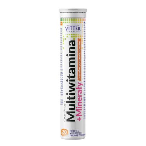 Zdjęcie produktu - VITTER BLUE Multiwitamina + Minerały o smaku pomarańczowym, 20 tabletek musujących