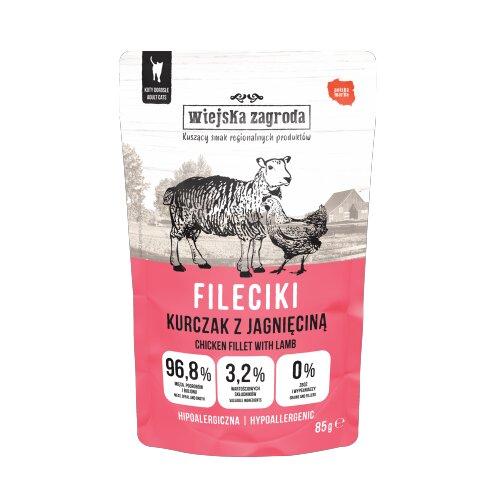 Zdjęcie produktu - Wiejska Zagroda Karma mokra dla kota Fileciki Kurczak z jagnięciną (dorosły), 85 g