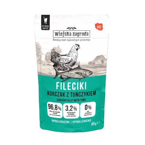 Zdjęcie produktu - Wiejska Zagroda Karma mokra dla kota Fileciki Kurczak z tuńczykiem (dorosły), 85 g