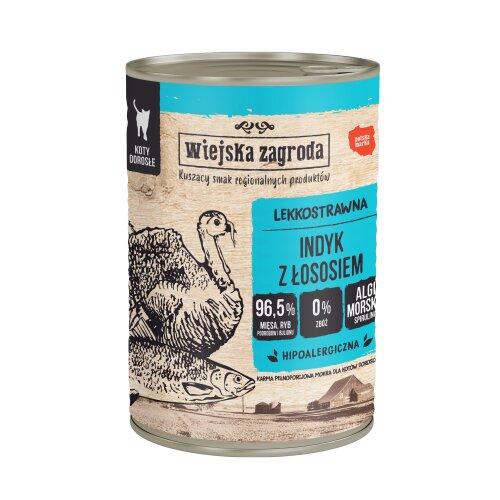 Zdjęcie produktu - Wiejska Zagroda Karma mokra dla kota Indyk z łososiem (dorosły), 400 g