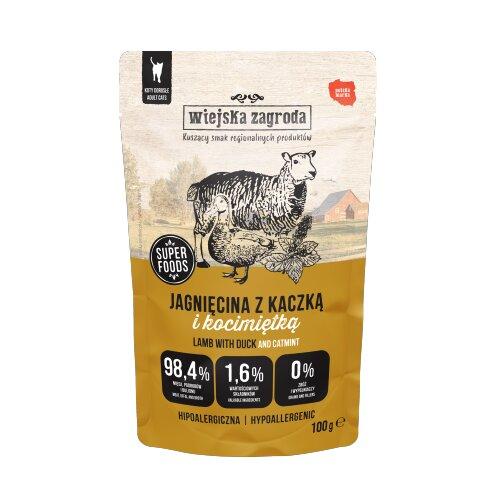 Zdjęcie produktu - Wiejska Zagroda Karma mokra dla kota Jagnięcina z kaczką i kocimiętką (dorosły), 100 g
