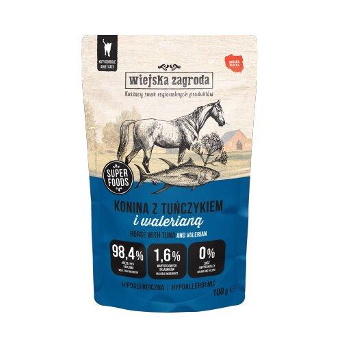 Zdjęcie produktu - Wiejska Zagroda Karma mokra dla kota Konina z tuńczykiem i walerianą (dorosły), 100 g