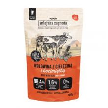 Zdjęcie produktu - Wiejska Zagroda Karma mokra dla kota Wołowina z cielęciną i kocimiętką (dorosły), 100 g