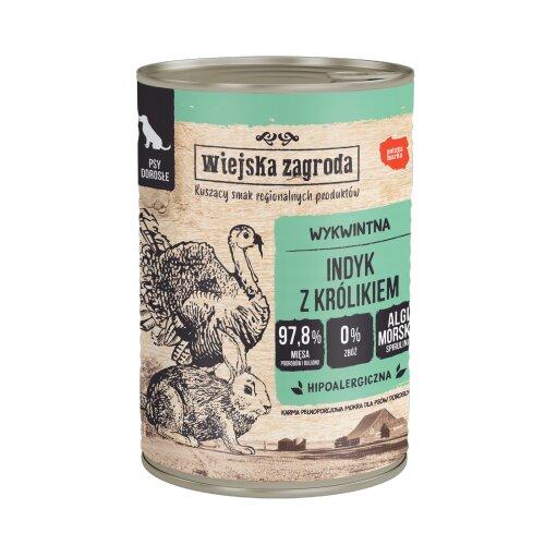 Zdjęcie produktu - Wiejska Zagroda Karma mokra dla psa Indyk z kr&oacute;likiem (dorosły), 400 g