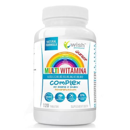 Zdjęcie produktu - WISH Pharmaceutical Multiwitamina Junior Complex o smaku pomarańczowym, 120 tabletek do ssania 
