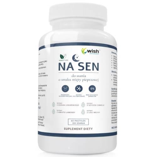 Zdjęcie produktu - WISH Pharmaceutical Na sen, 60 pastylek do ssania o smaku mięty pieprzowej