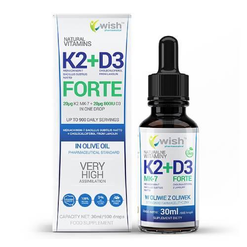 Zdjęcie produktu - Wish Pharmaceutical Naturalna Witamina K2 MK-7 + D3 Forte krople, 30 ml
